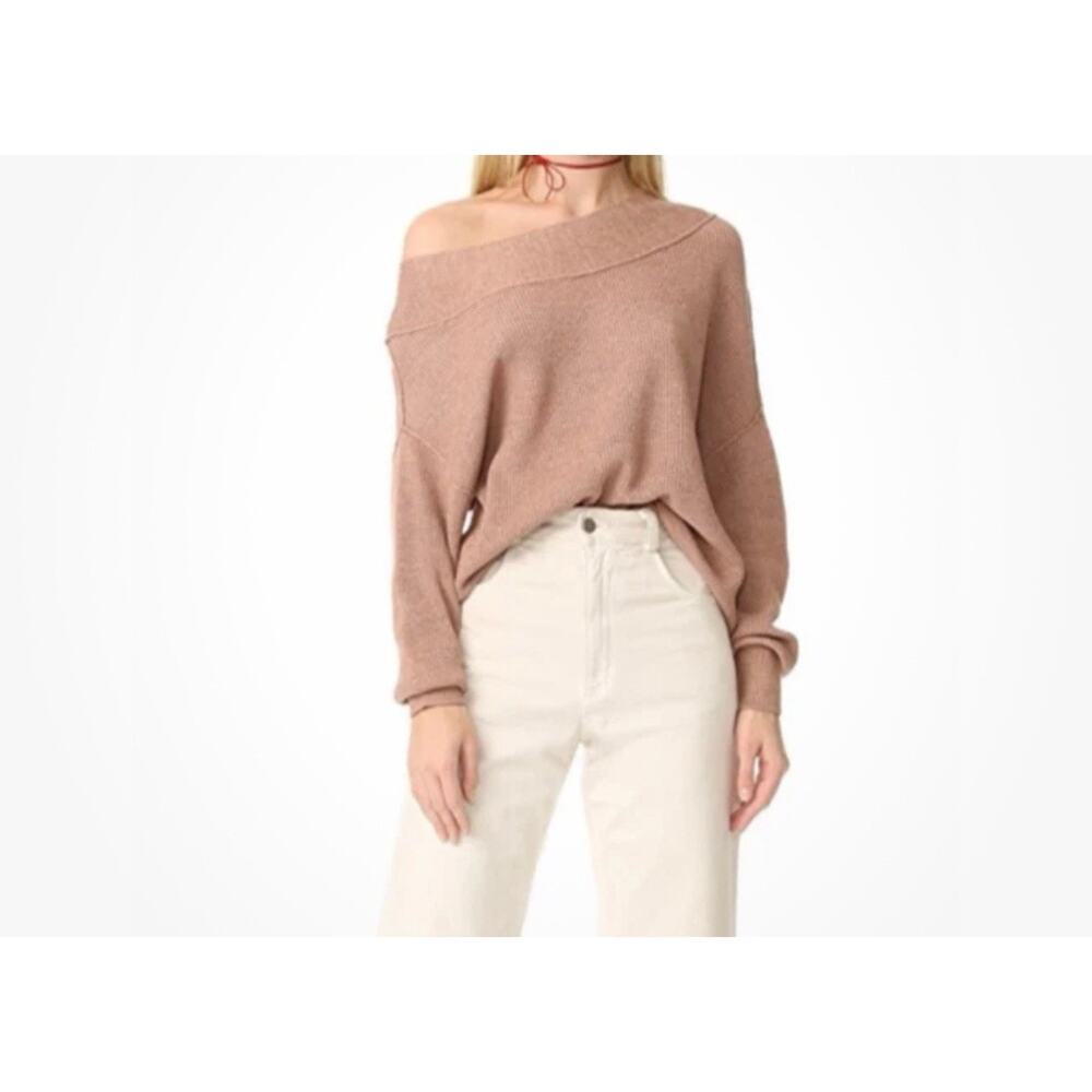 Free People Alana Pullover Off Shoulder Sweater Brown SIZE LARGE Oversize Linen - Picture 9 of 9